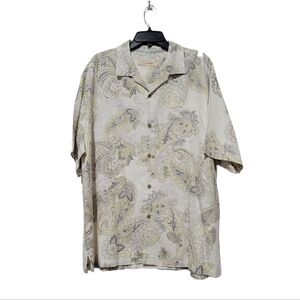 Tommy Bahama Ivory Paisley Shirt‎ 100% Silk Yellow Gray Men's Size XL